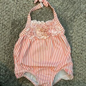 Janie and Jack Pink and White Striped Baby Romper